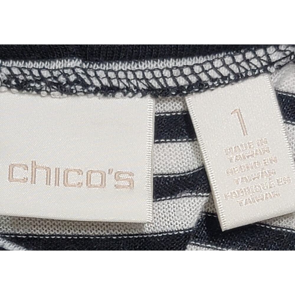 Chico's Black White Striped Mock Neck Top 1 Medium Lightweight Soft Stretchy - Picture 3 of 5